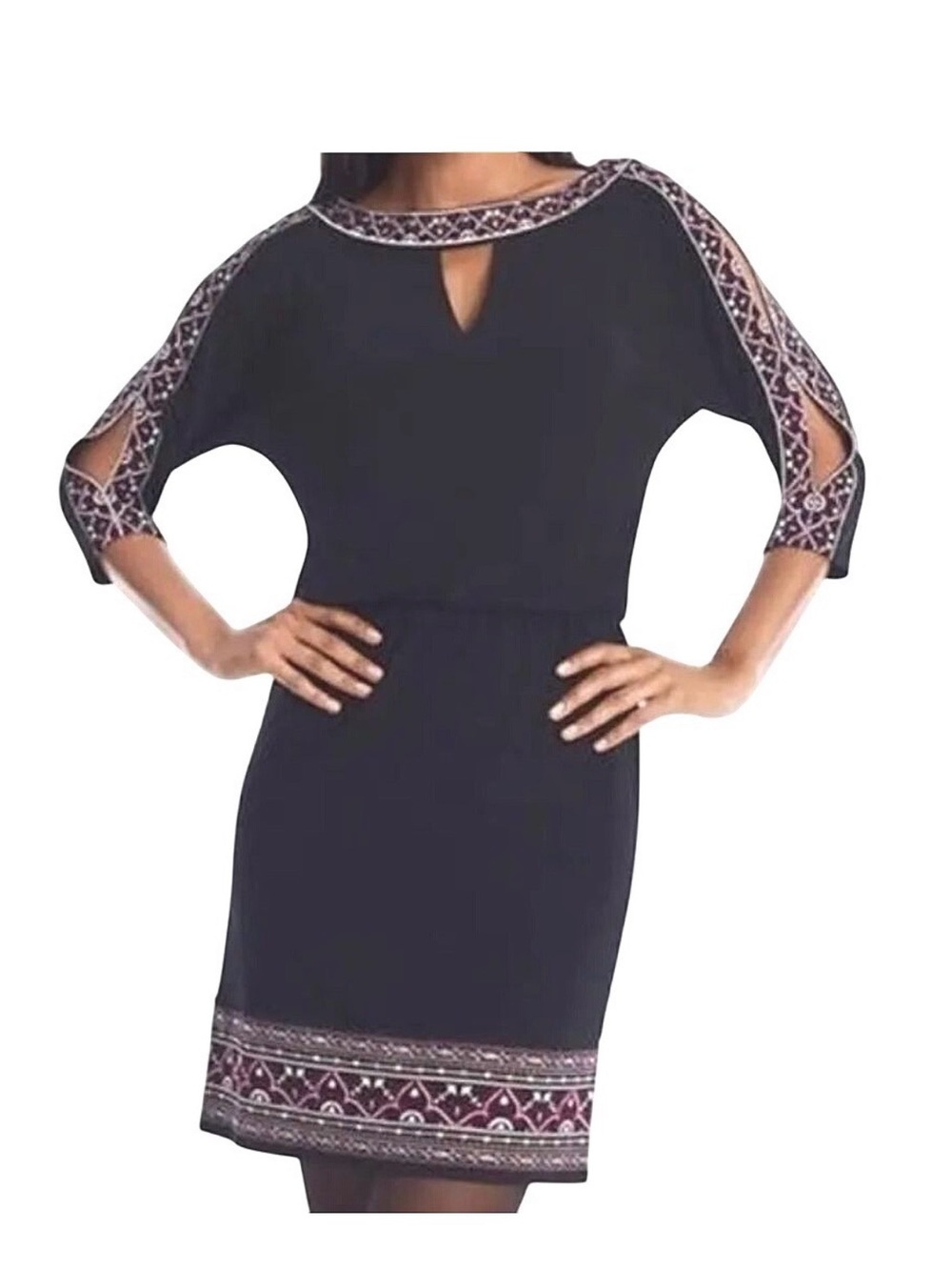 Black Embroidered Trim Shift Dress